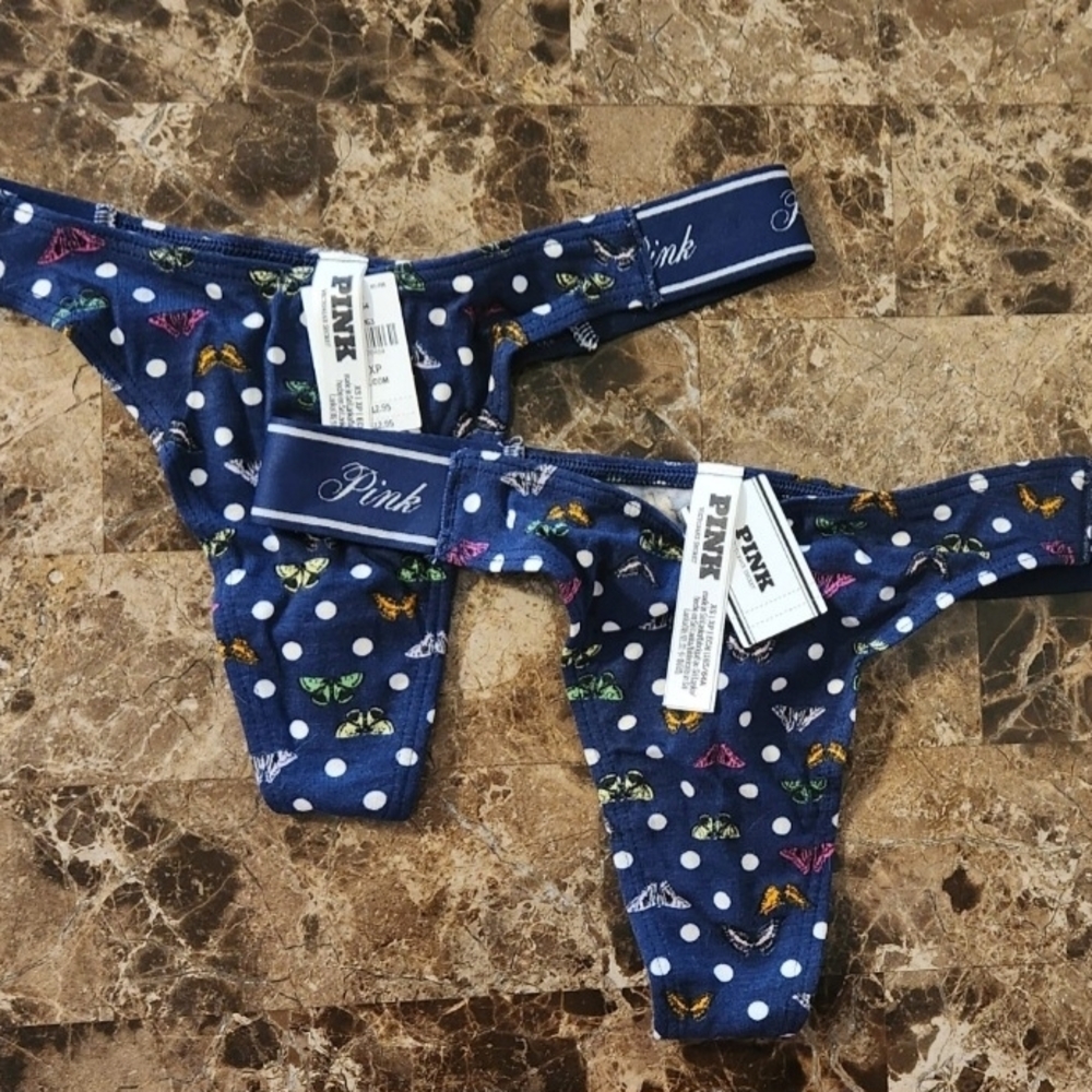 PINK Victoria's Secret Polka Dot and Butterfly Thongs